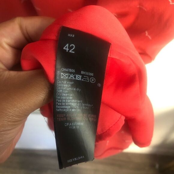 IKKS Coral Red Orange Bird Print Flutter Sleeve Mini Dress - Picture 4 of 10